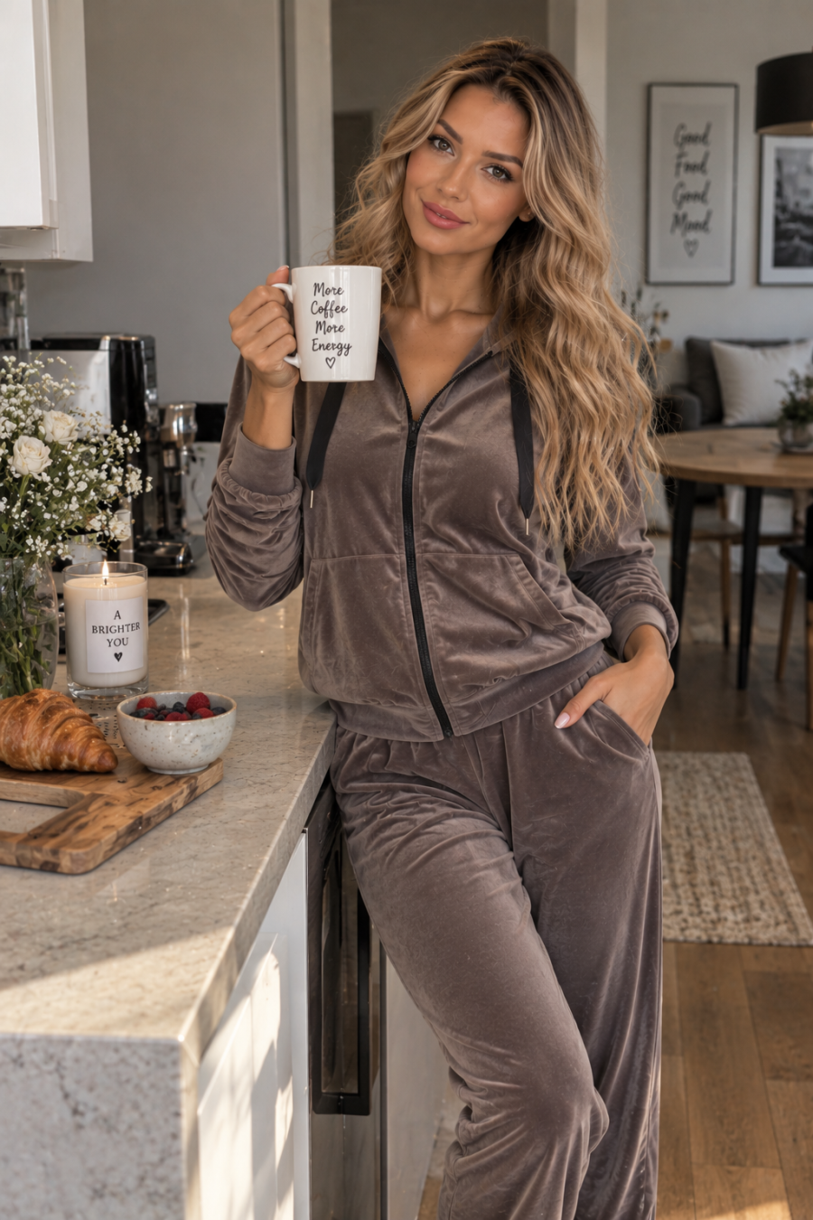 Плюшен дамски сет VELVET Cappuccino 