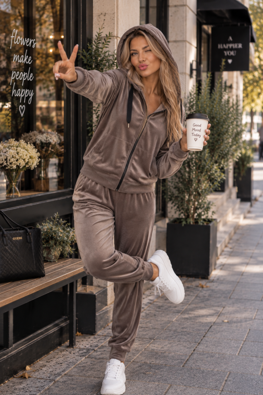 Плюшен дамски сет VELVET Cappuccino 