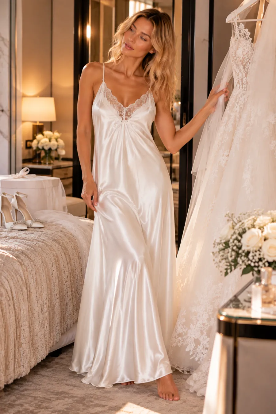 Сатенена нощница Ivory Lace Romance