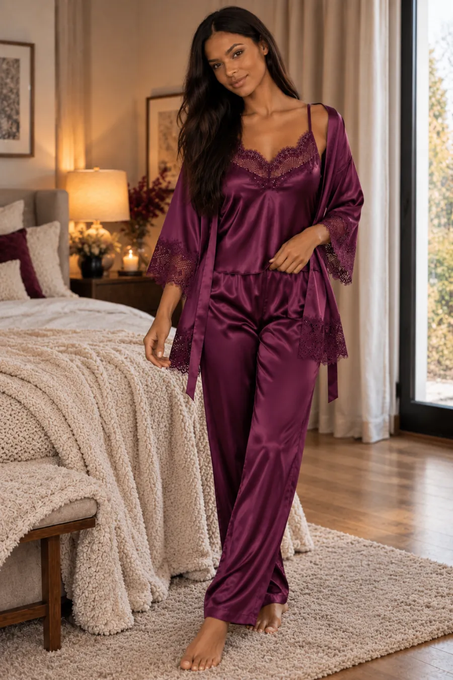 Сатенен сет от три части Velvet Merlot 